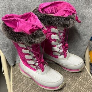 Lands' End Kids' Boots in Pink and Gray with Faux Fur